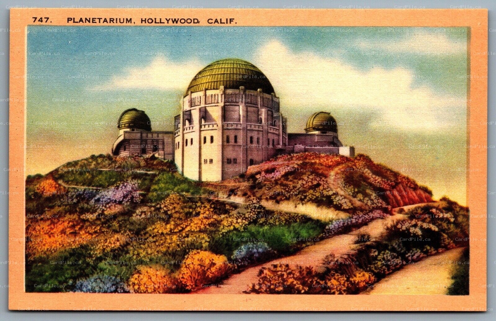 Postcard Hollywood CA c1940s Planetarium Griffith Observatory Unused Linen
