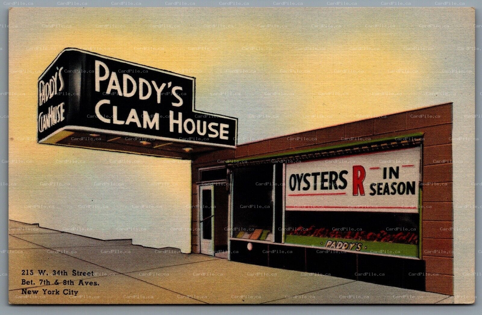 Postcard New York City NY c1940s Paddy’s Clam House Shell Fish Specialist Oyster
