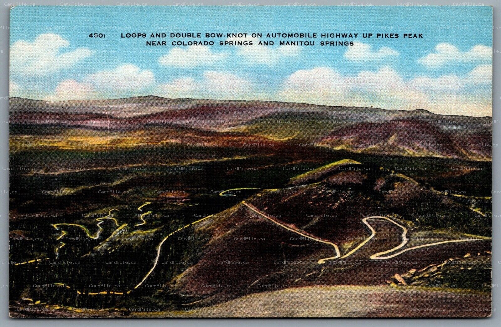 Postcard Pikes Peak CO c1930s Loops And Double Bow Knot Automobile Highway