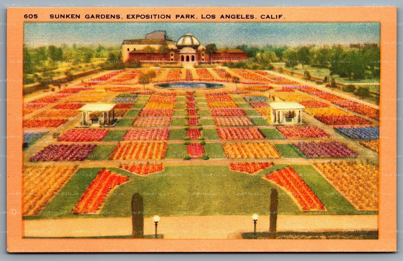 Postcard Los Angeles CA c1940s Sunken Gardens Exposition Park Unused Linen