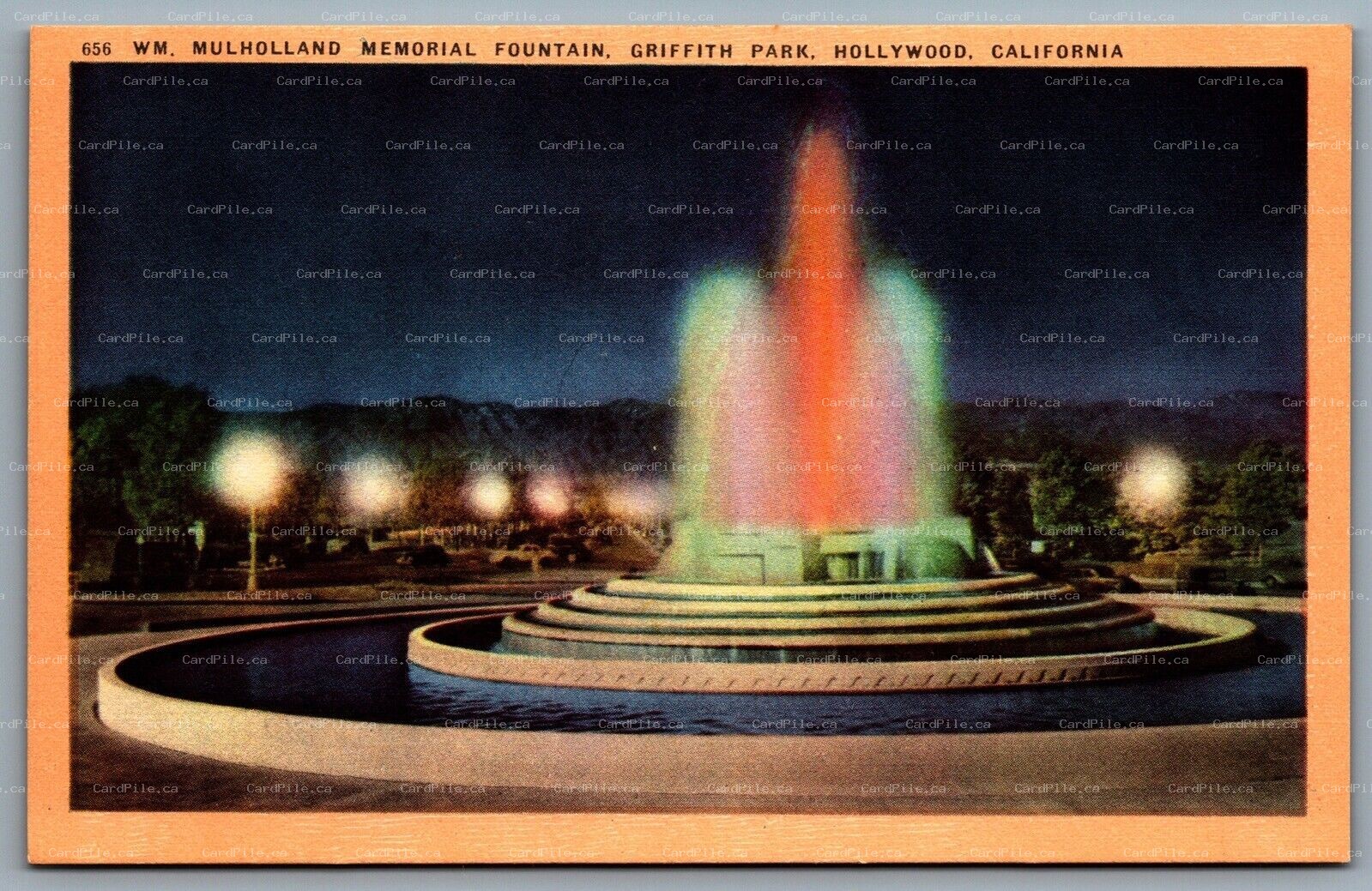 Postcard Hollywood CA c1940s WM. Mulholland Memorial Fountain Griffith Park