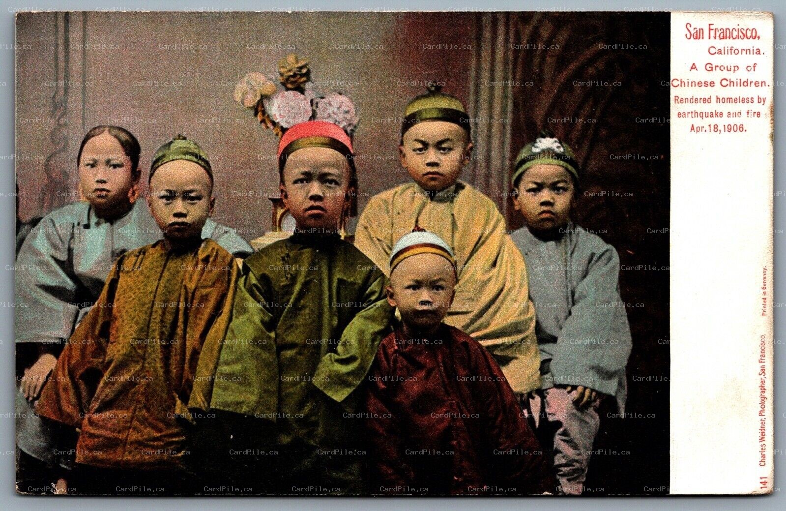 Postcard San Francisco CA c1906 Group of Chinese Children Homeless Earthquake