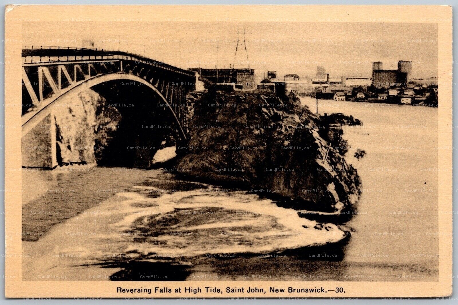 Postcard Saint John New Brunswick c1941 Reversing Falls at High Tide Bridge 