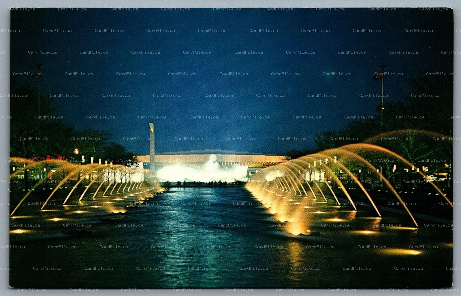 Postcard New York City NY c1964 Fountains of the Fairs Worlds Fair Night Scene