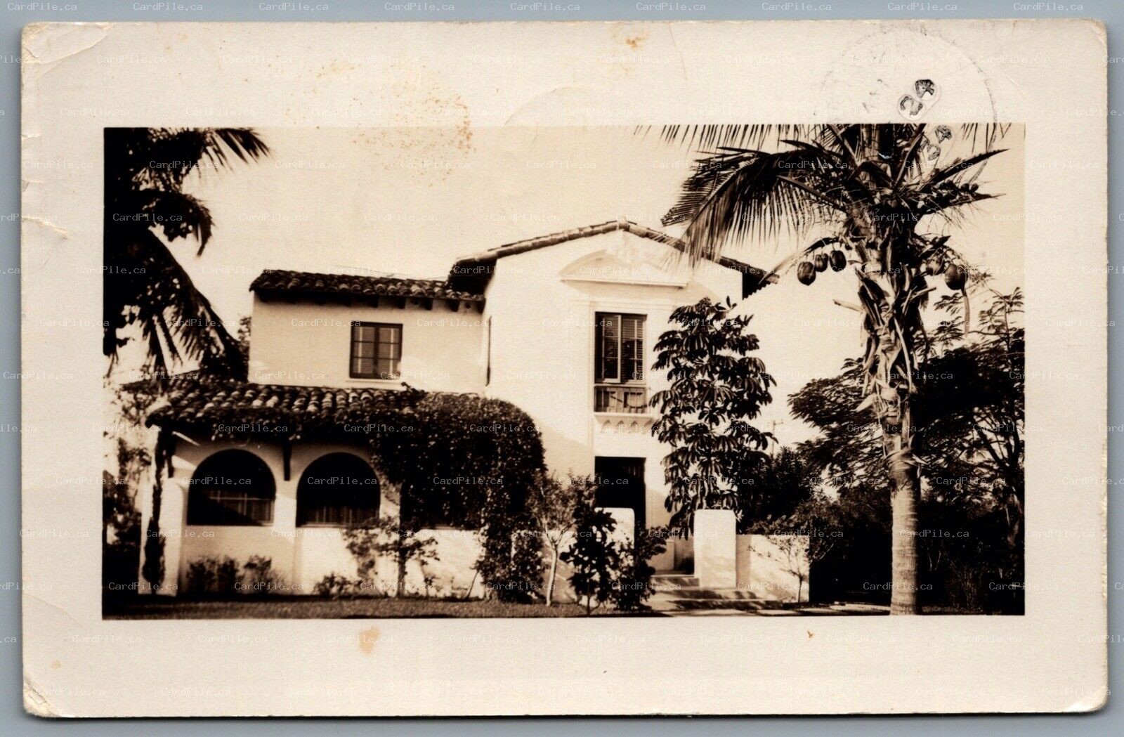 Postcard RPPC c1934 Miami FL View Of House Coconut Tree Fancy Cancel