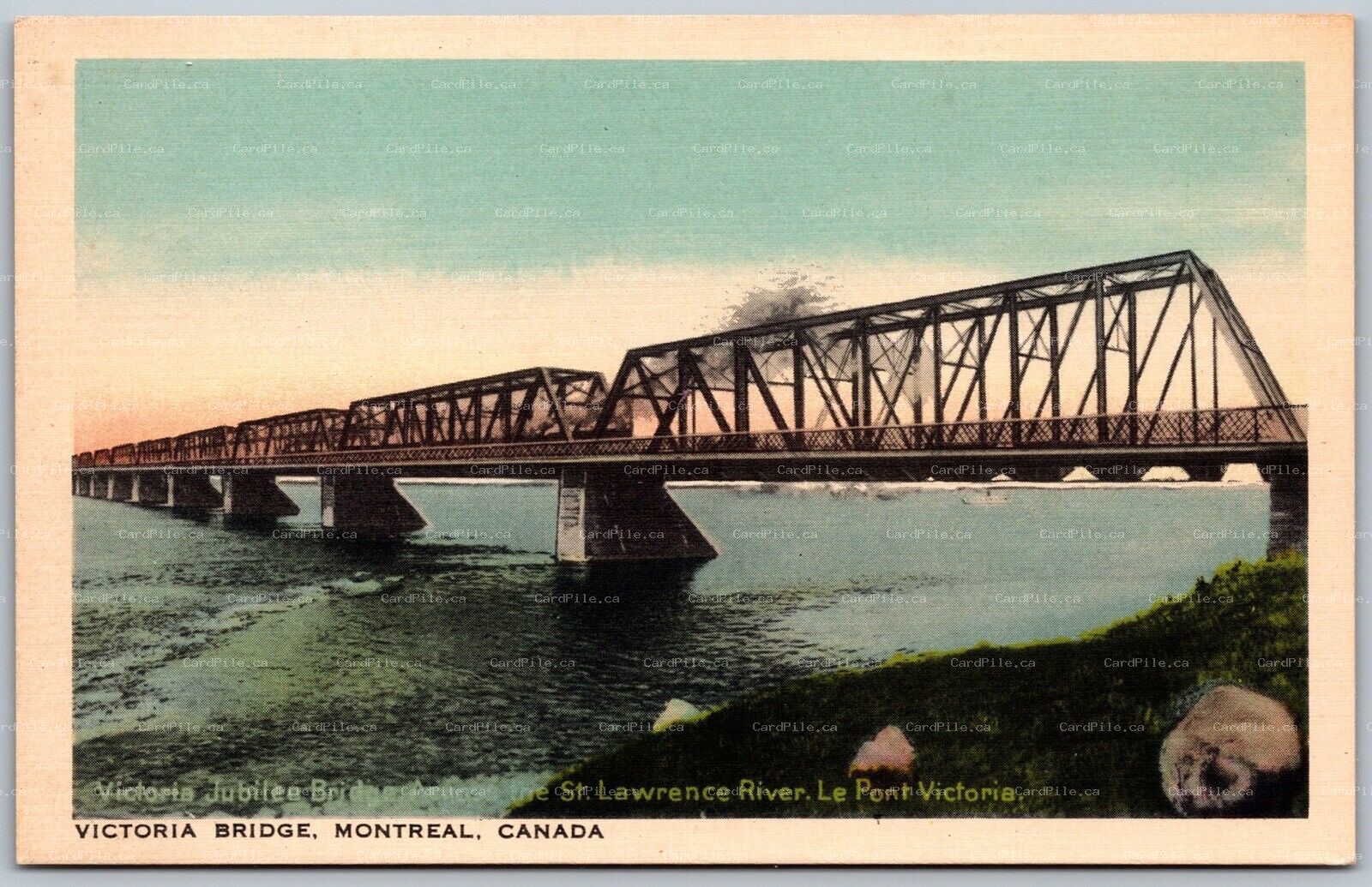 Postcard Montreal Quebec c1920s Victoria Jubilee Bridge St. Lawrence River