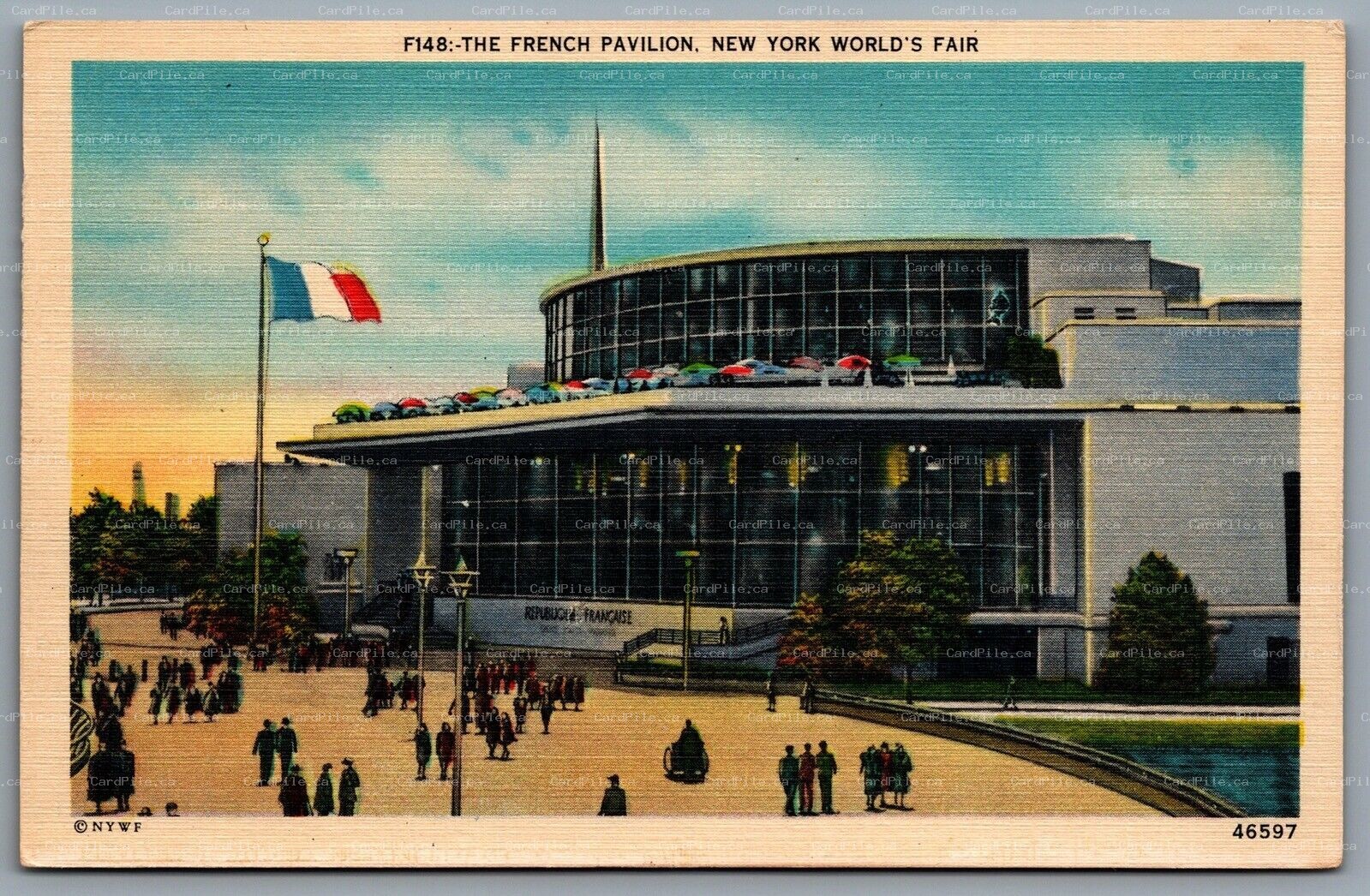 Postcard New York City NY c1940s The French Pavilion NYWF Flag of France