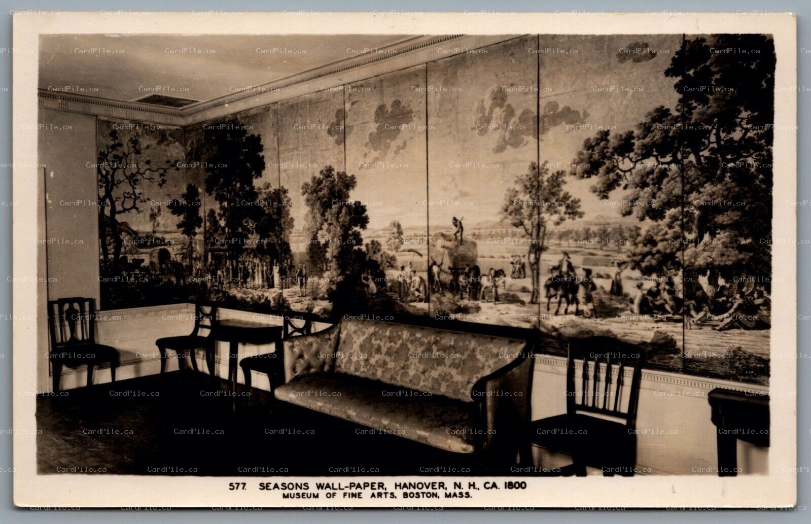 Postcard RPPC c1930s Concord MA Reeded Room Interior View Antique Furniture