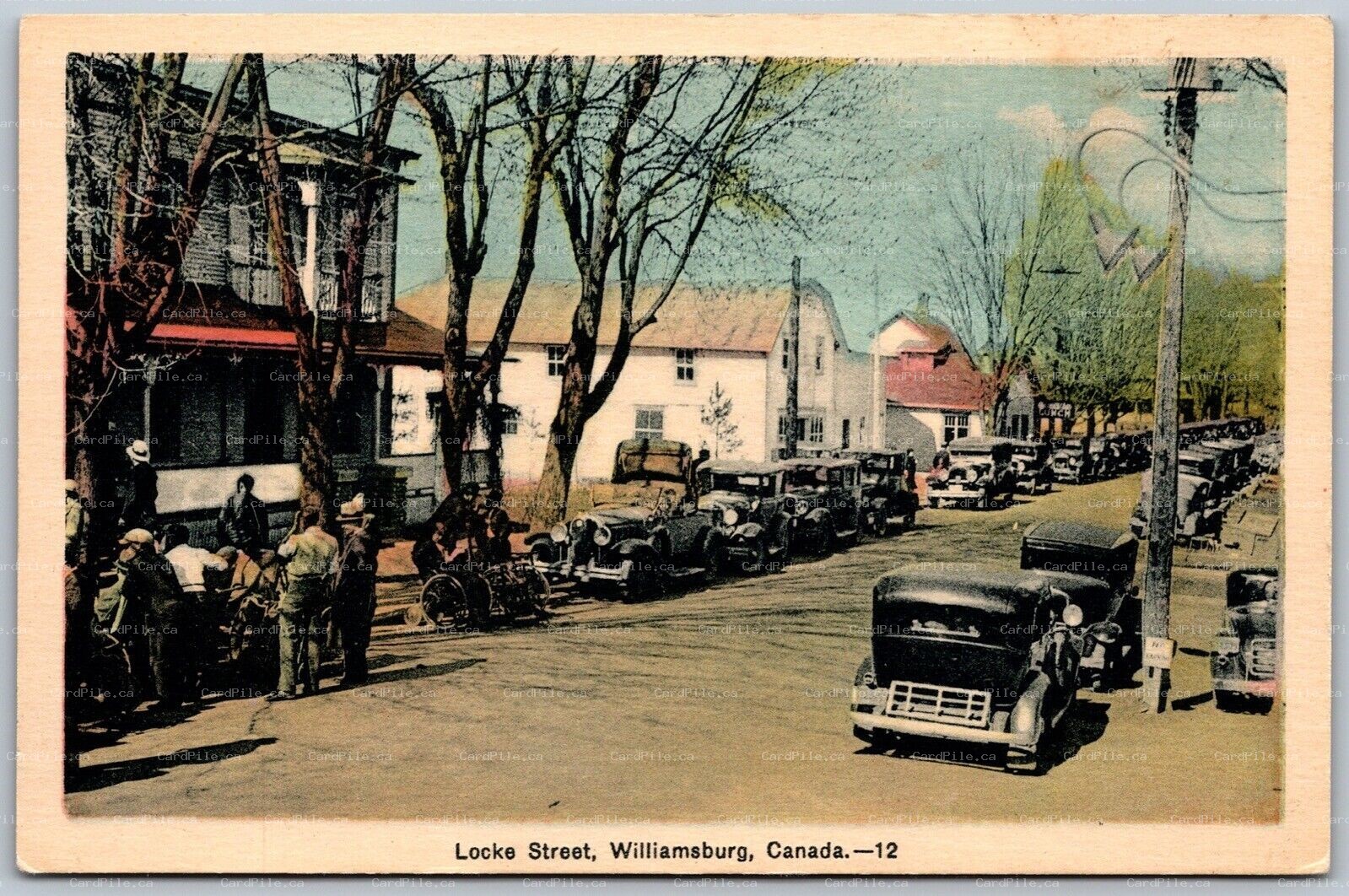 Postcard Willaimsburg Ontario c1930s Locke Street Old Cars Patients Unused PECO