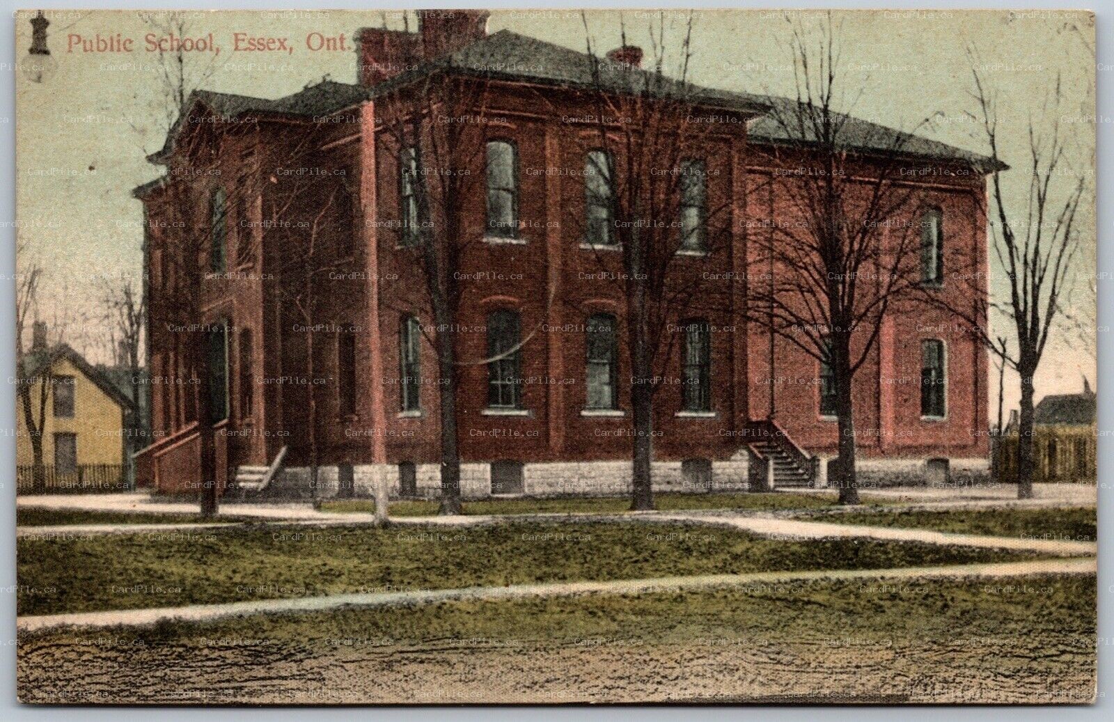 Postcard Essex Ontario c1910 Public School to Brigden ONT by T. J. Stillman