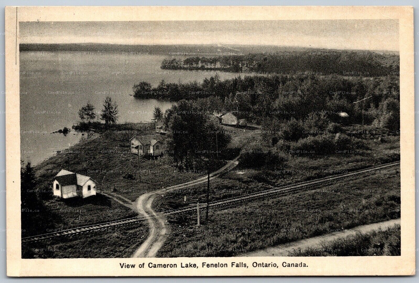 Postcard Fenelon Falls Ontario c1930s View of Cameron Lake Birds Eye Railroad 