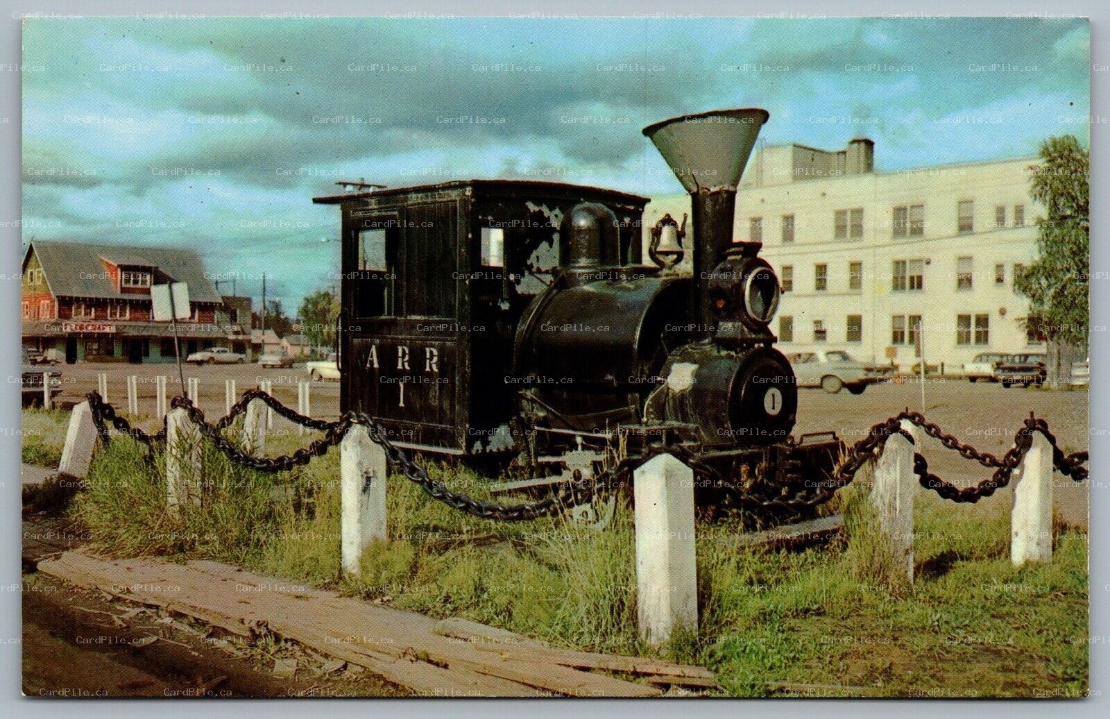 Postcard Fairbanks Alaska c1960s Railroad Station First Locomotive Engine