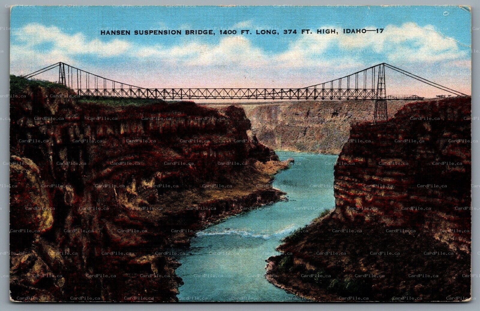 Postcard Hansen ID c1940 Hansen Suspension Bridge CDS Duplex Cancel