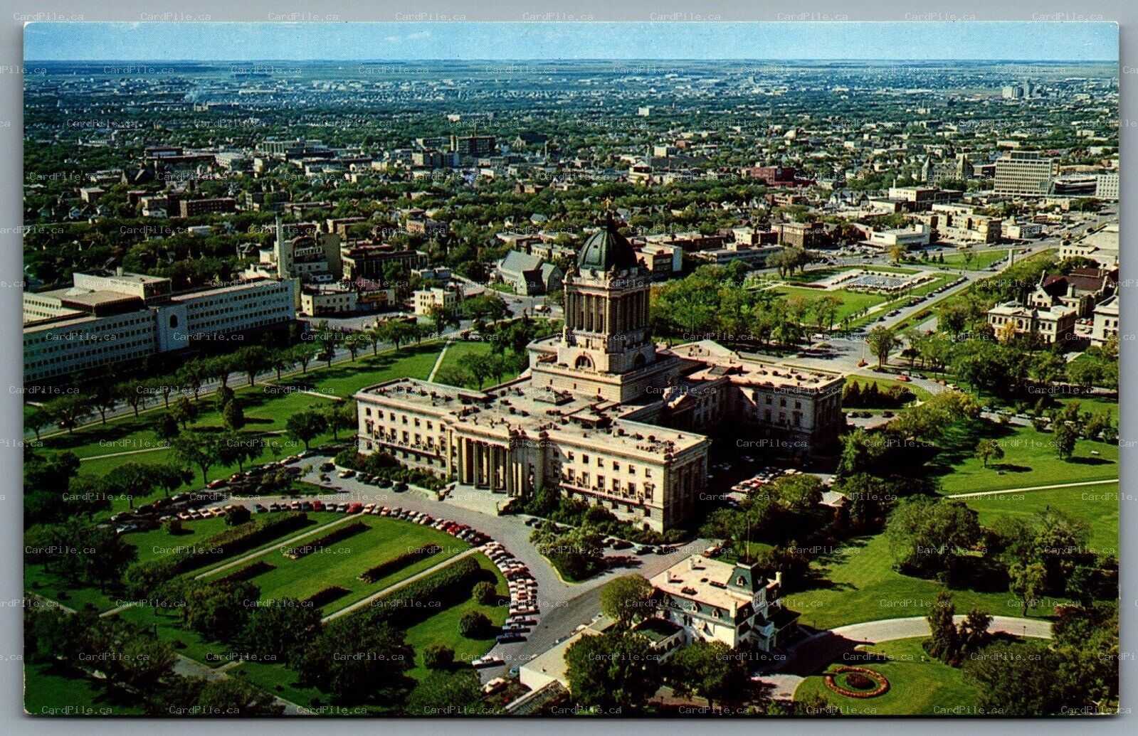 Postcard Winnipeg MB c1950s Aerial View Showing Manitoba Legislative Building