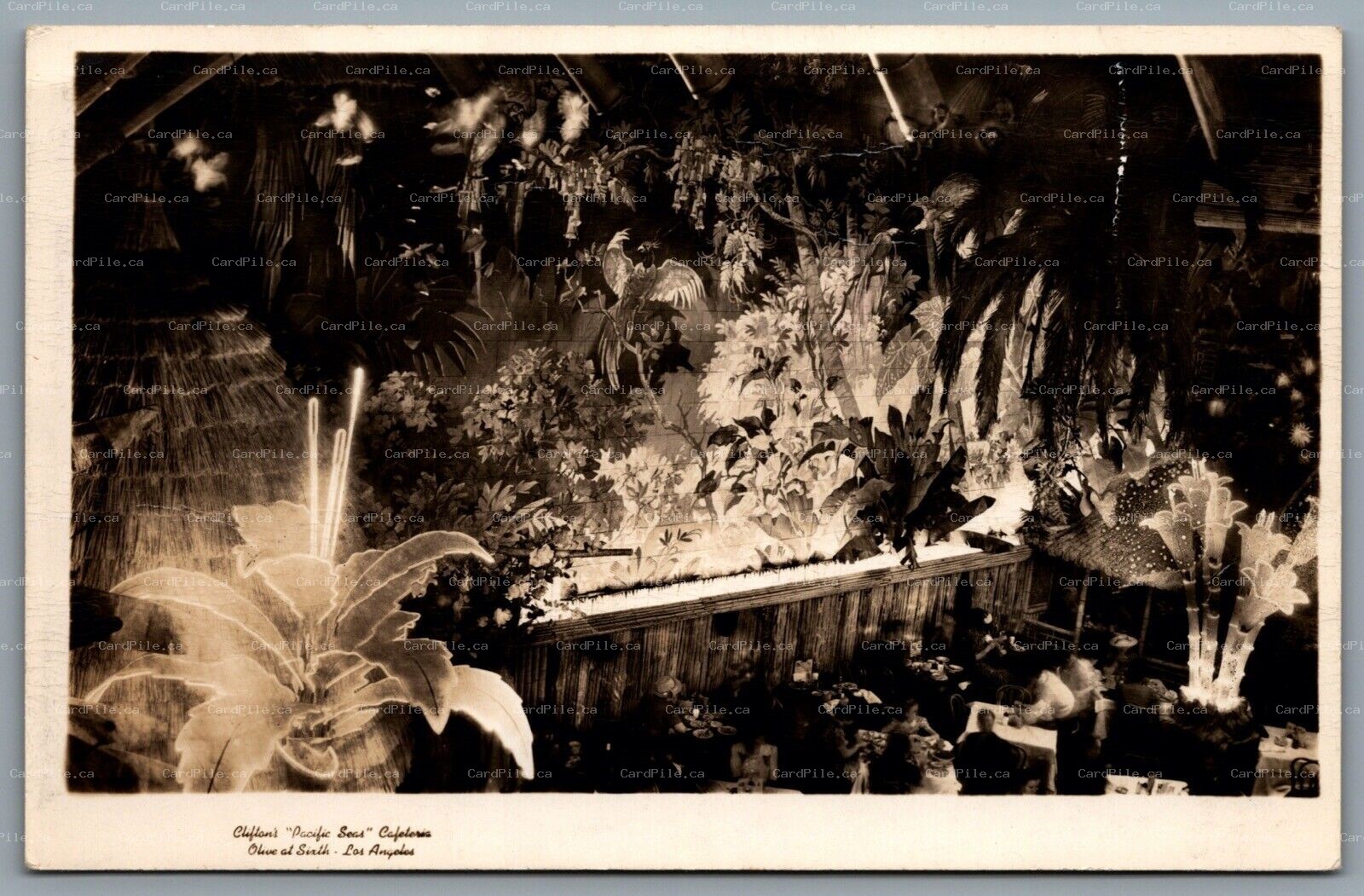 Postcard RPPC c1940s Los Angeles CA Cliftons Pacific Seas Cafeteria Olive at 6th