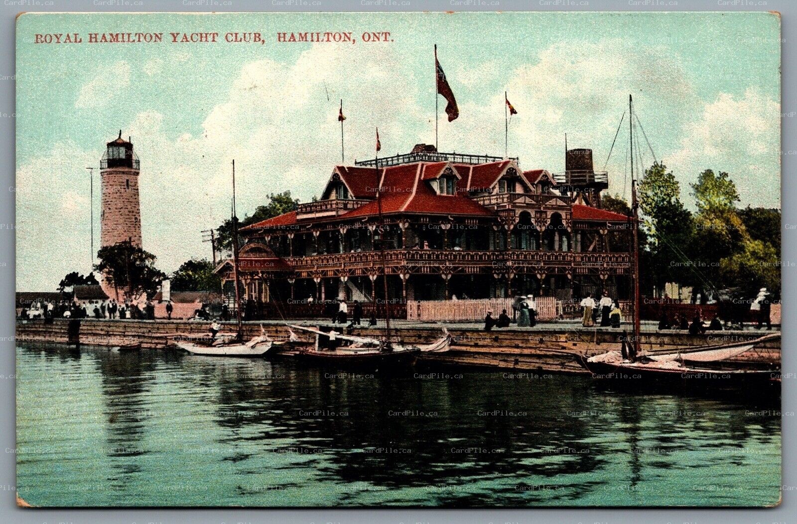 Postcard Hamilton Ontario c1910s Royal Hamilton Yacht Club Lighthouse