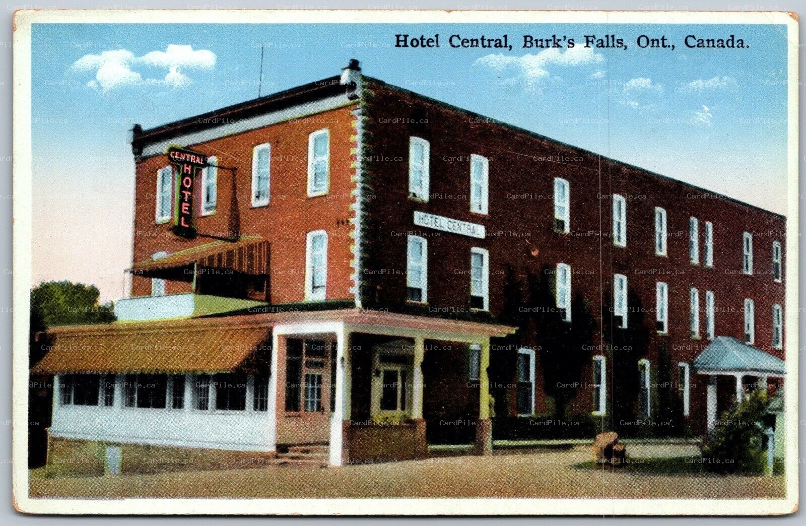 Postcard Burk’s Falls Ontario c1920s Hotel Central Parry Sound District by Evans