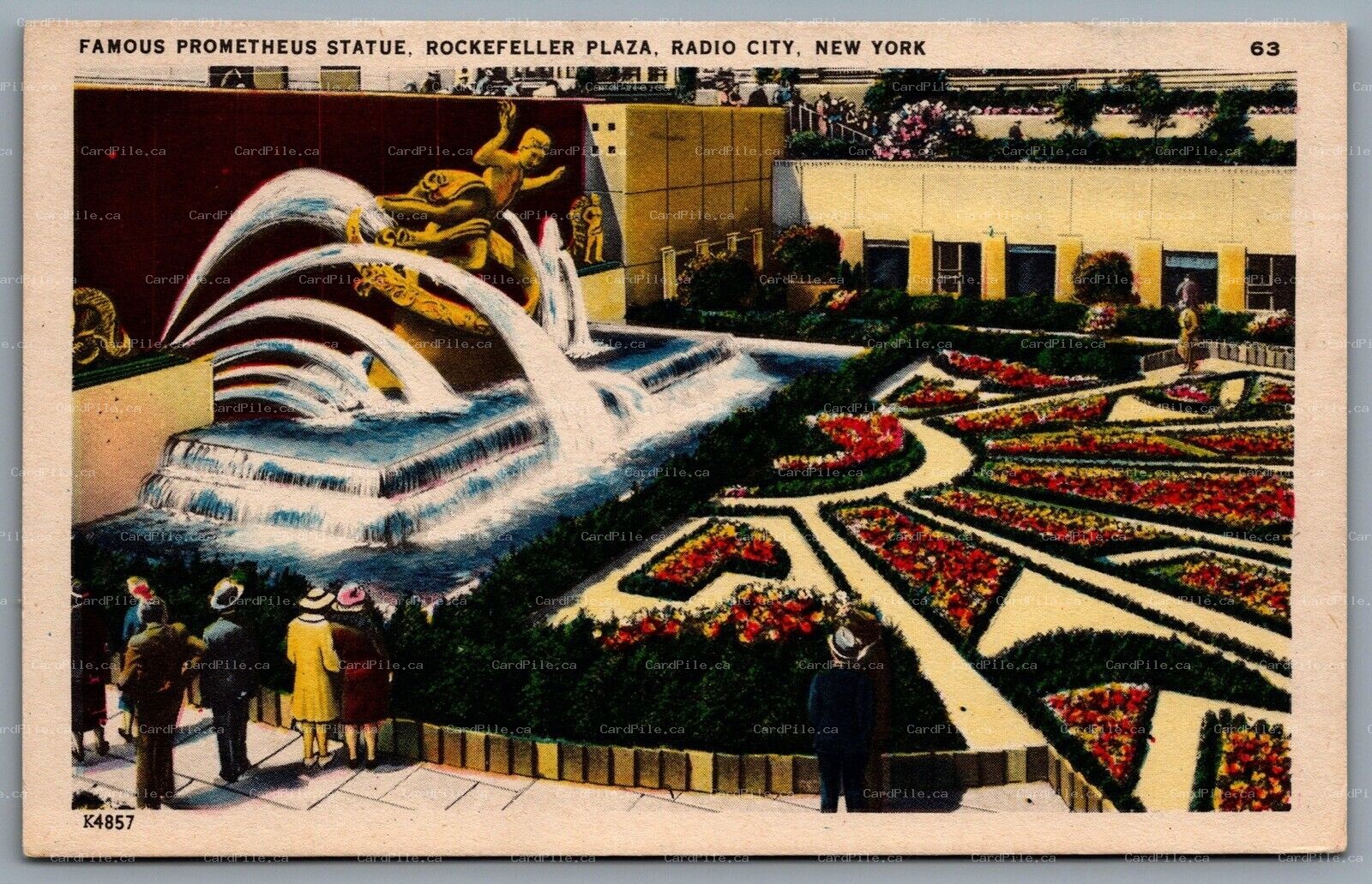 Postcard New York City NY c1940s Famous Prometheus Statue Rockefeller Plaza 