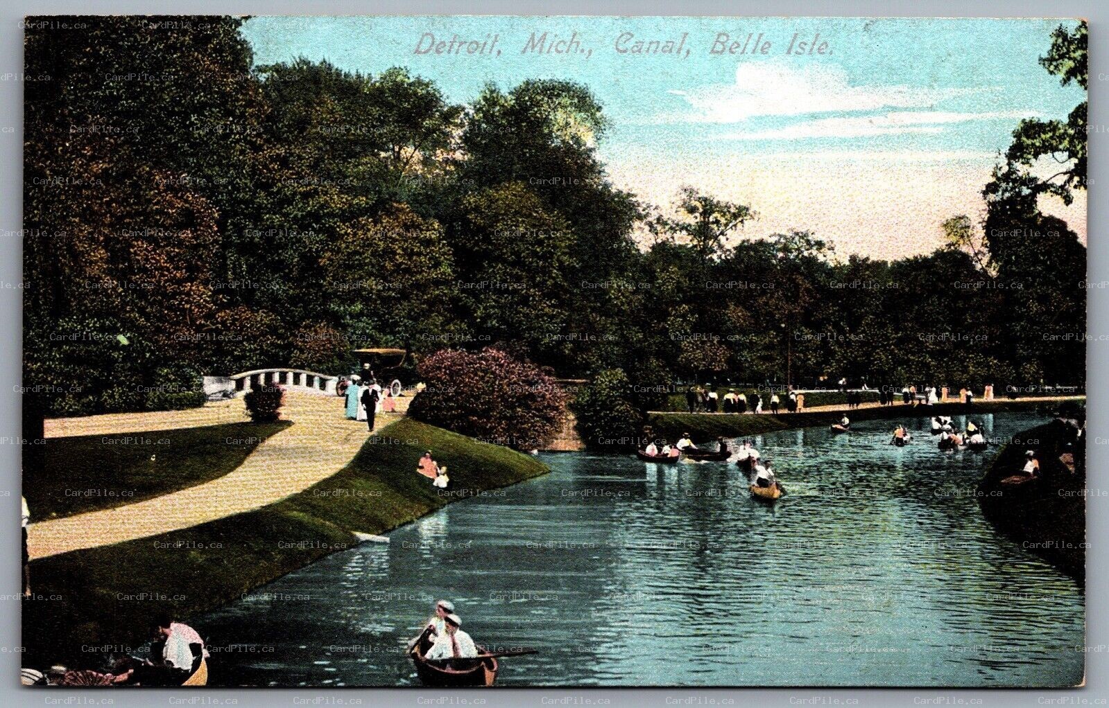 Postcard Detroit MI c1910s  Belle Isle Park Canal Canoeing Detroit River