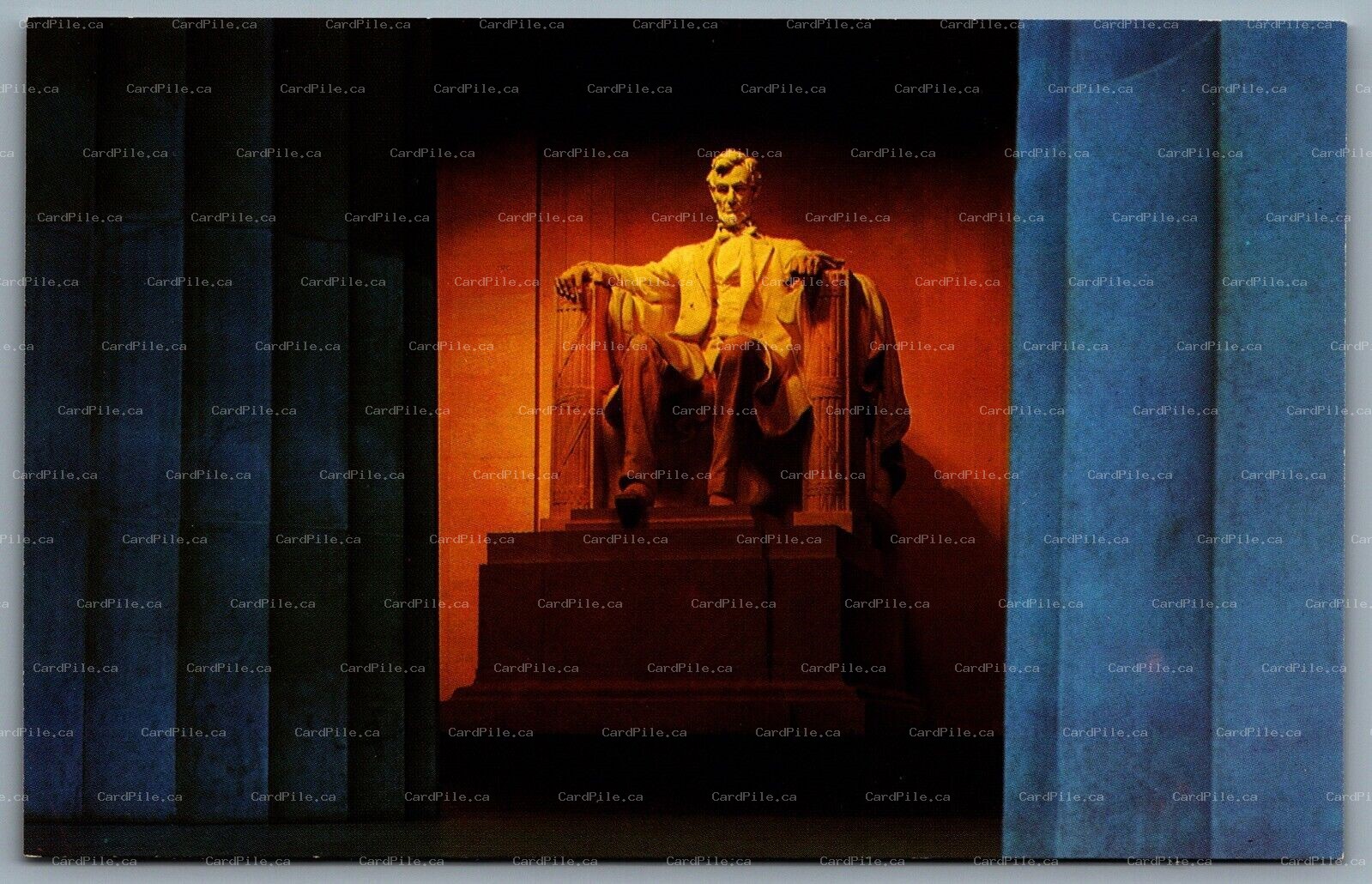 Postcard Washington DC c1960s Lincoln Statue At Night Sitting in Drapped Chair