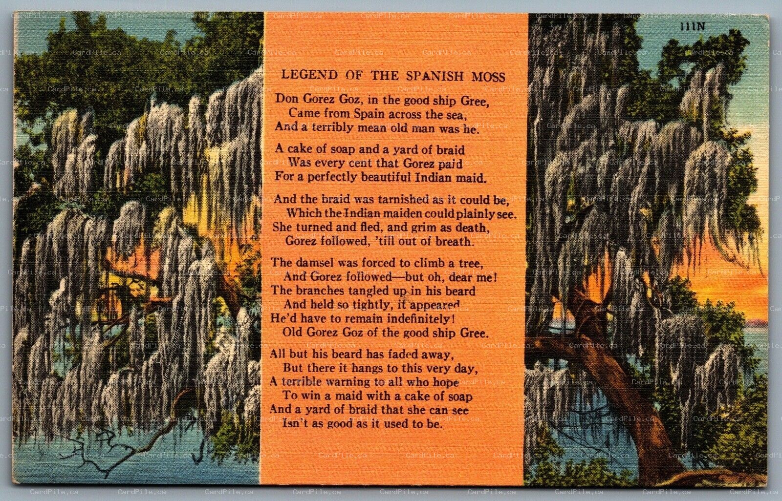 Postcard c1940s Legend of The Spanish Moss Don Gorez Goz Spanish Conquistador