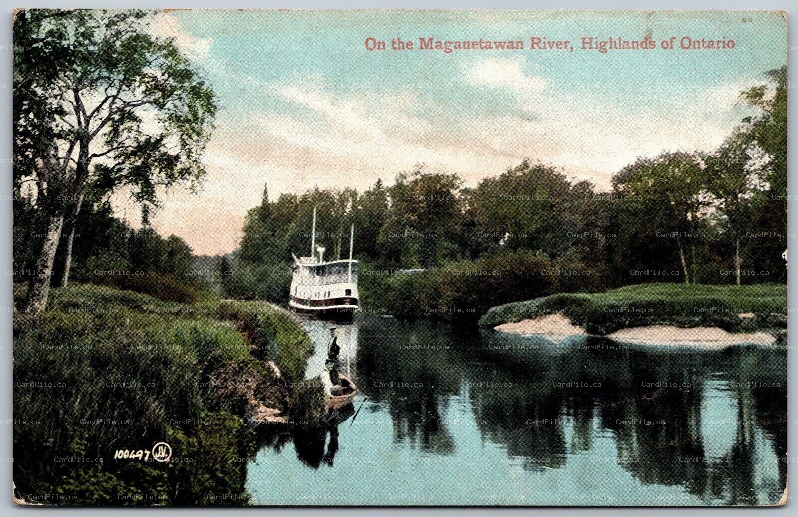 Postcard c1907 On The Magnetawan River Highlands of Ontario Steamer Canoe PSD