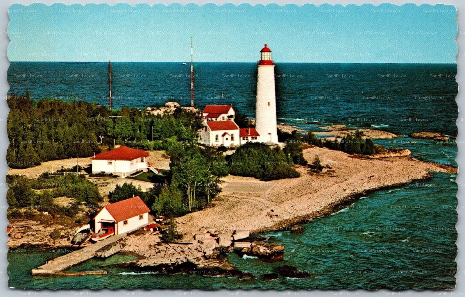 Postcard Cove Island Ontario c1960s Aerial View Lighthouse Belmer Manitoulin