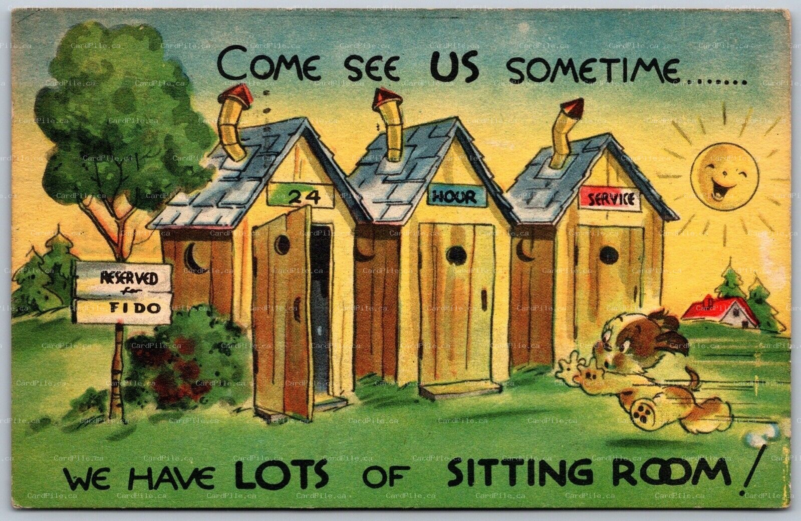Postcard c1953 Outhouses Come See Us Sometime Comic Humor Slogan Cancel