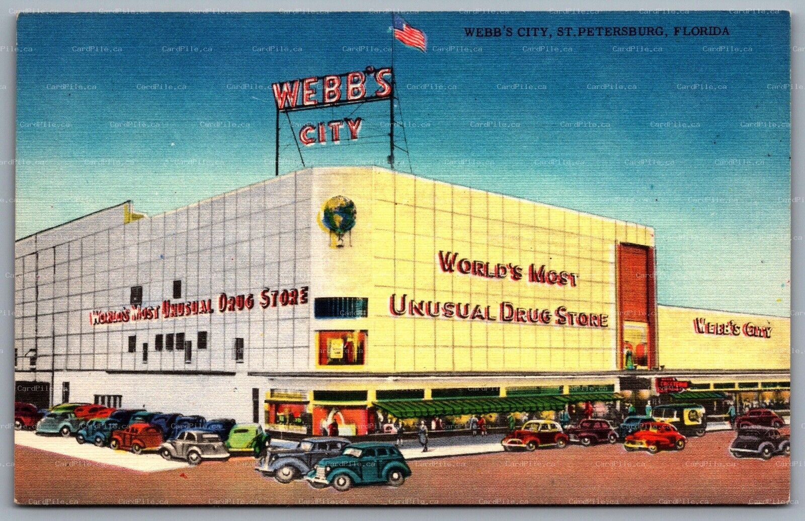 Postcard St. Petersburg FL Webb's City The World's Most Unusual Drug Store Linen