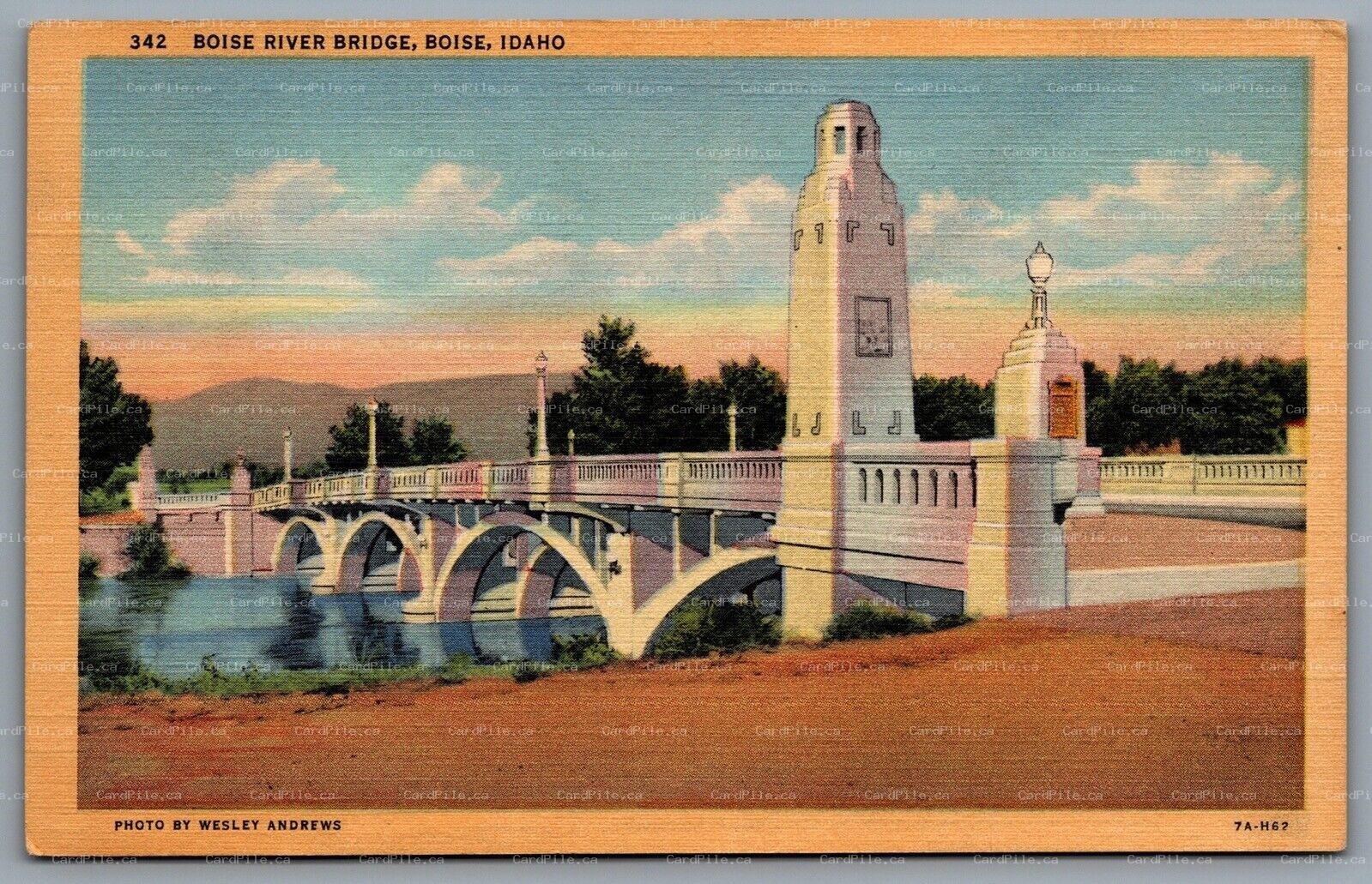Postcard Boise ID c1937 Boise River Bridge Photo by Wesley Andrews