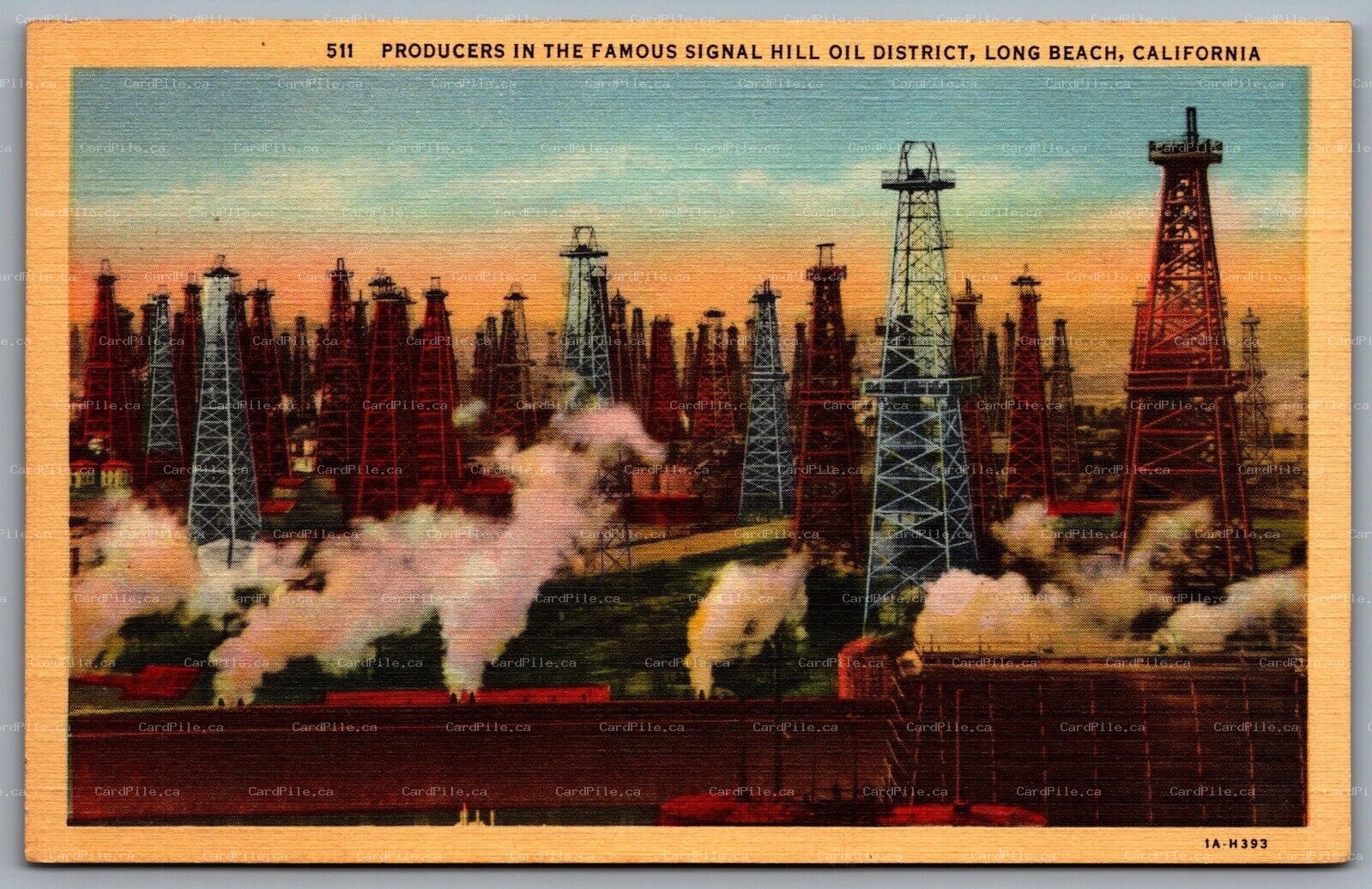 Postcard Long Beach CA Producers in the Famous Signal Hill Oil District Linen