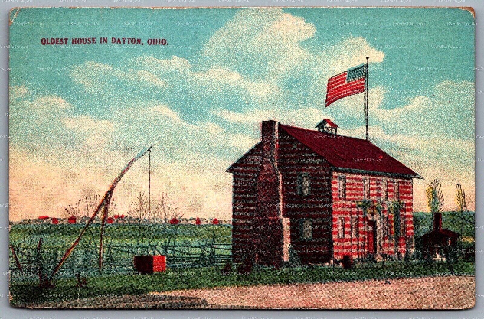 Postcard Dayton OH c1910s Oldest House in Dayton Ohio Newcom Tavern Hand Tinted