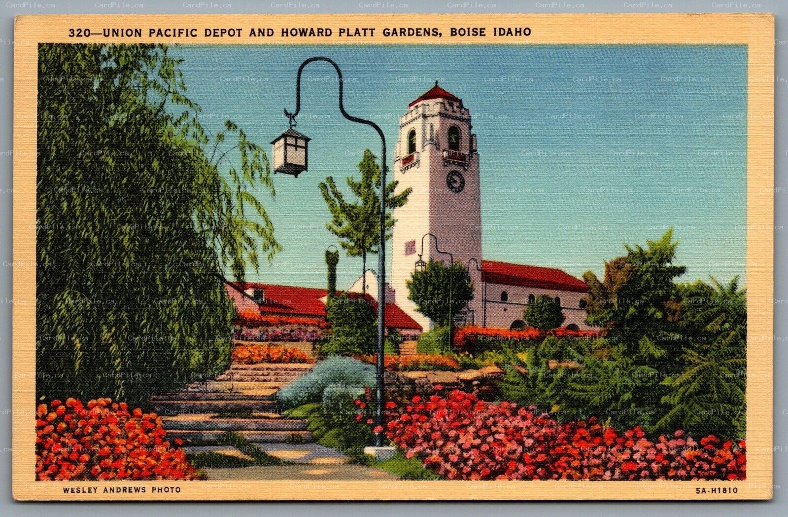 Postcard Boise ID c1935 Union Pacific Depot And Howard Platt Gardens