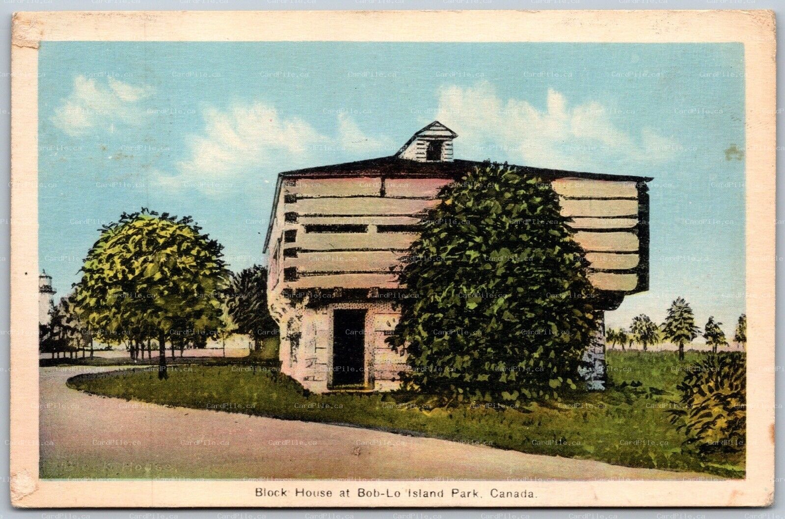 Postcard Bob-Lo Island Park Ontario c1928 Block House Bois Blanc Amherstburg