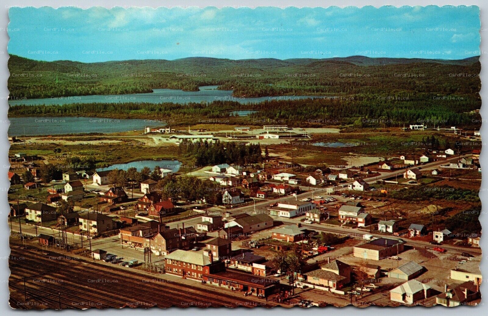 Postcard White River Ontario c1960s Aerial View Circle Route Railroad Station