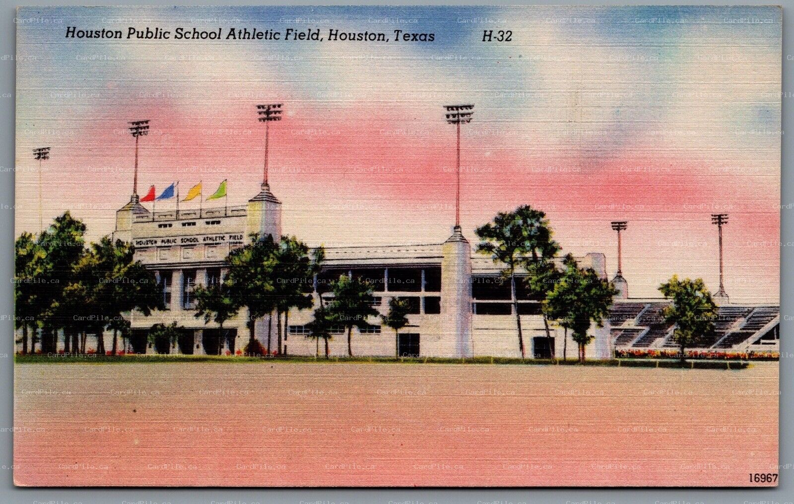 Postcard Houston TX c1940s Houston Public School Athletic Field Linen