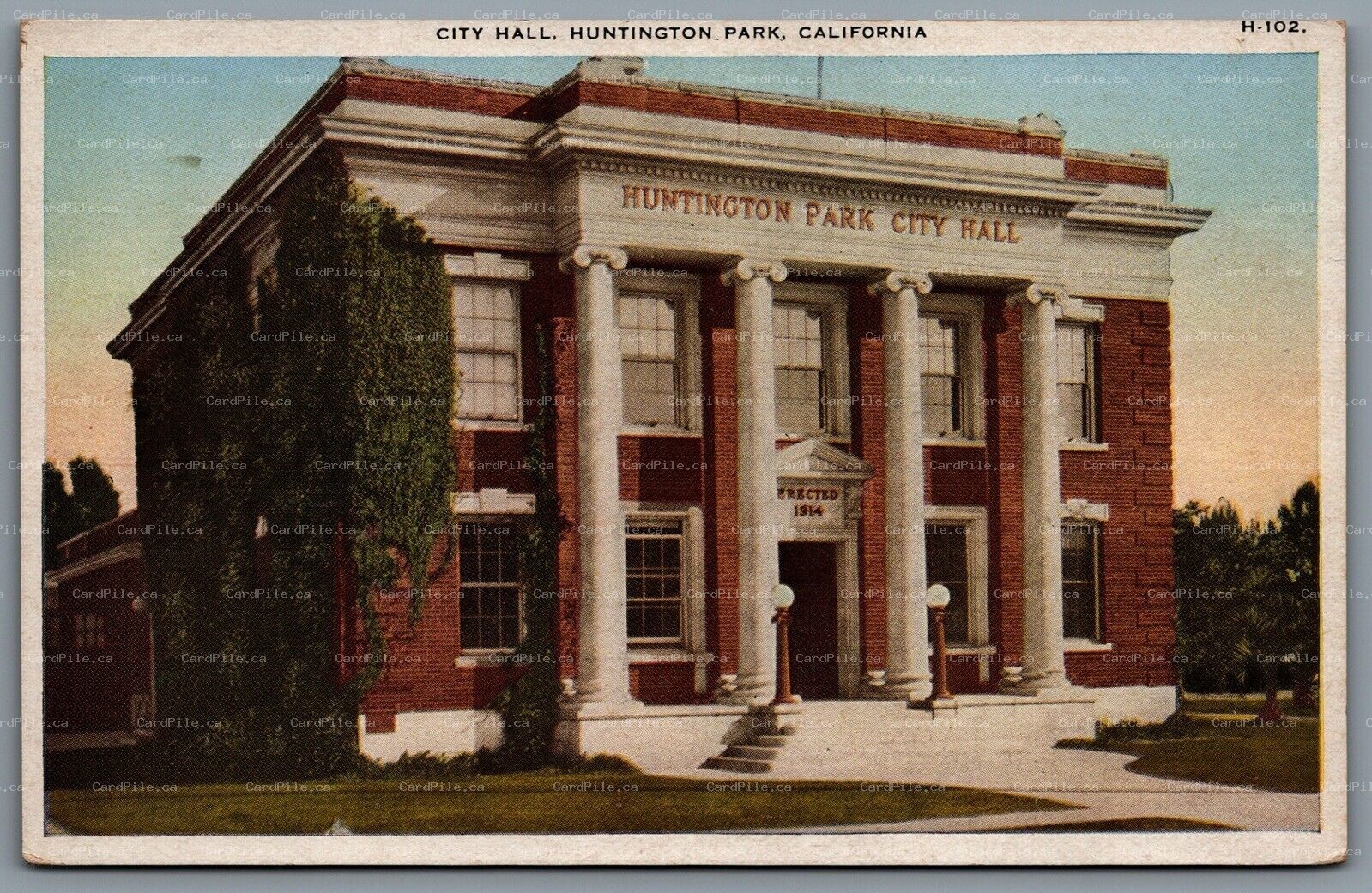 Postcard Huntington Park CA c1920s City Hall - Damaged in Earthquake of 1933
