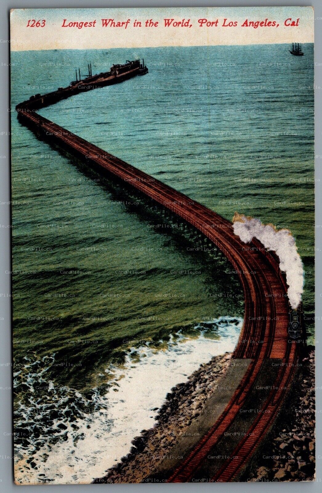 Postcard Port Los Angeles CA c1906 Longest Wharf in the World Santa Monica Rail 