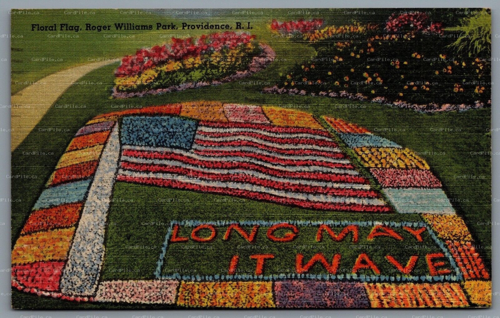 Postcard Providence RI c1945 Floral Flag at Roger Williams Park Long May it Wave