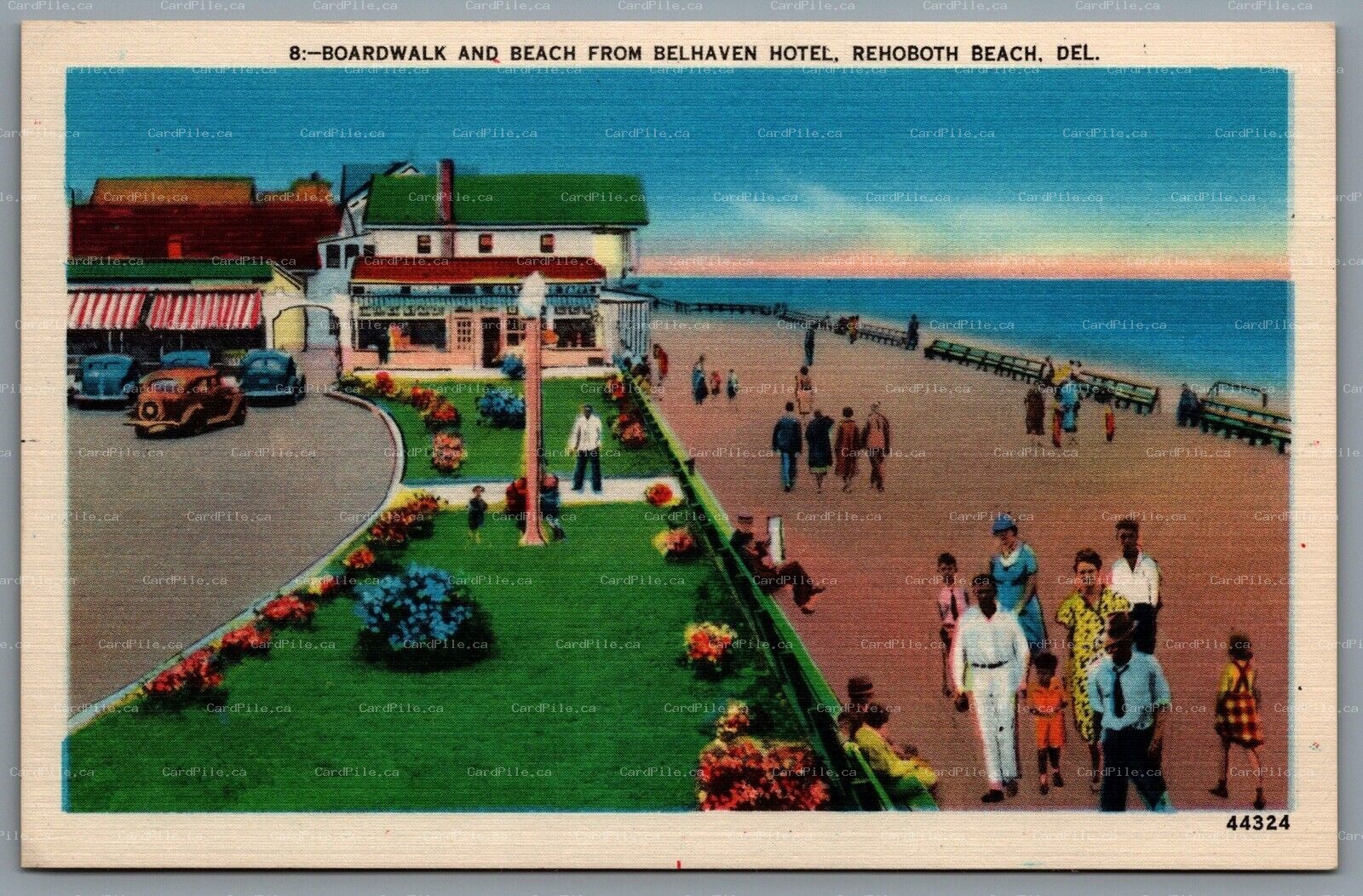 Postcard Rehoboth Beach DE c1950 Boardwalk and Beach from Belhaven Hotel