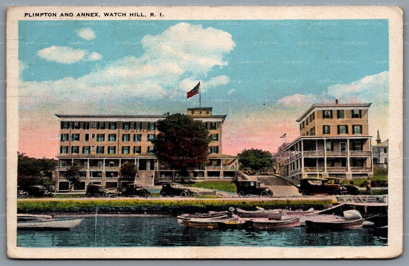 Postcard Watch Hill Cove RI c1924 Plimpton House and Plimpton Annex Hostels
