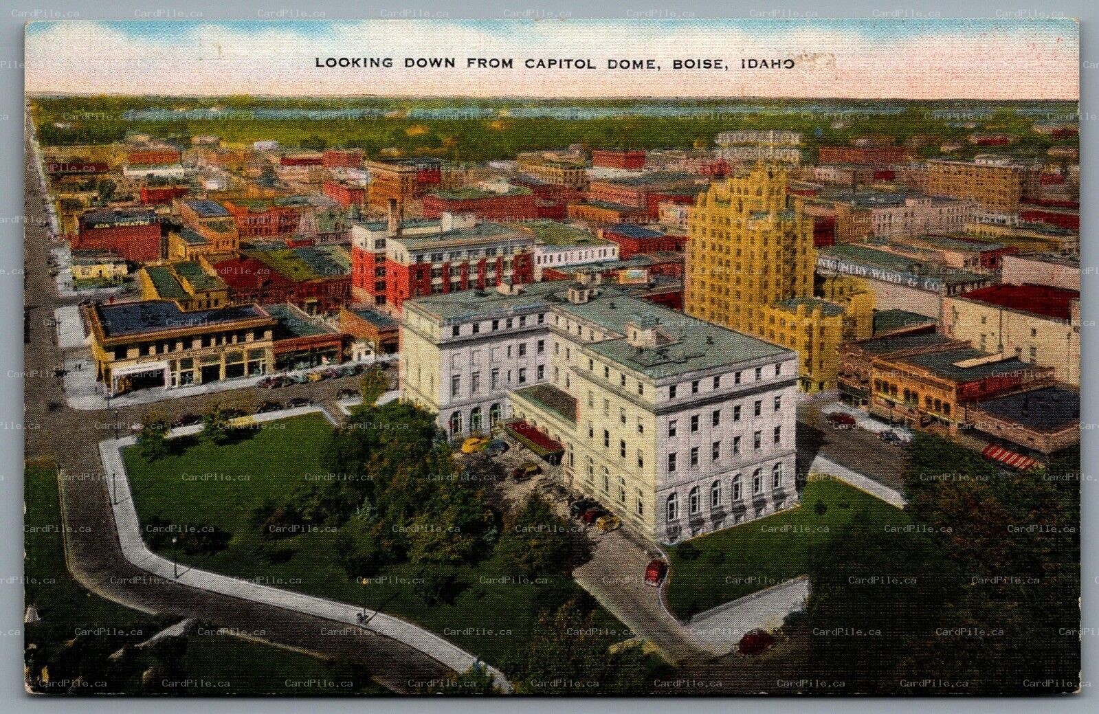Postcard Boise ID c1940s Looking Down From Capitol Dome Birds Eye View
