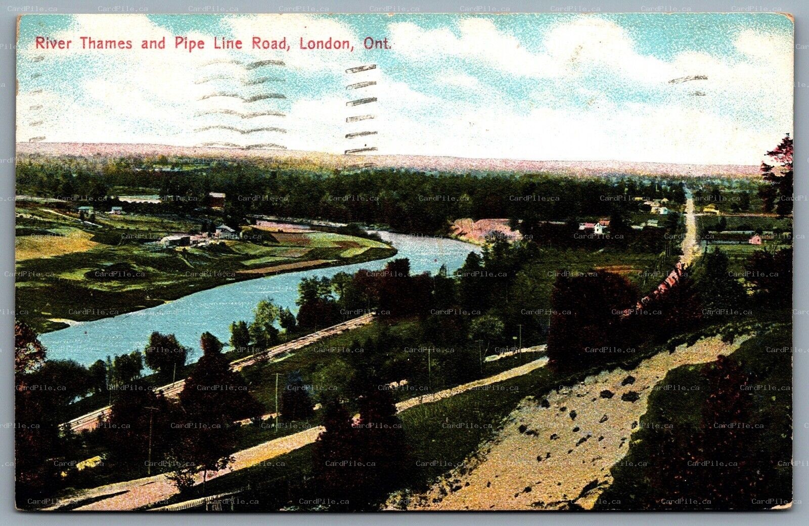 Postcard London Ontario c1907 River Thames and Pipe Line Road
