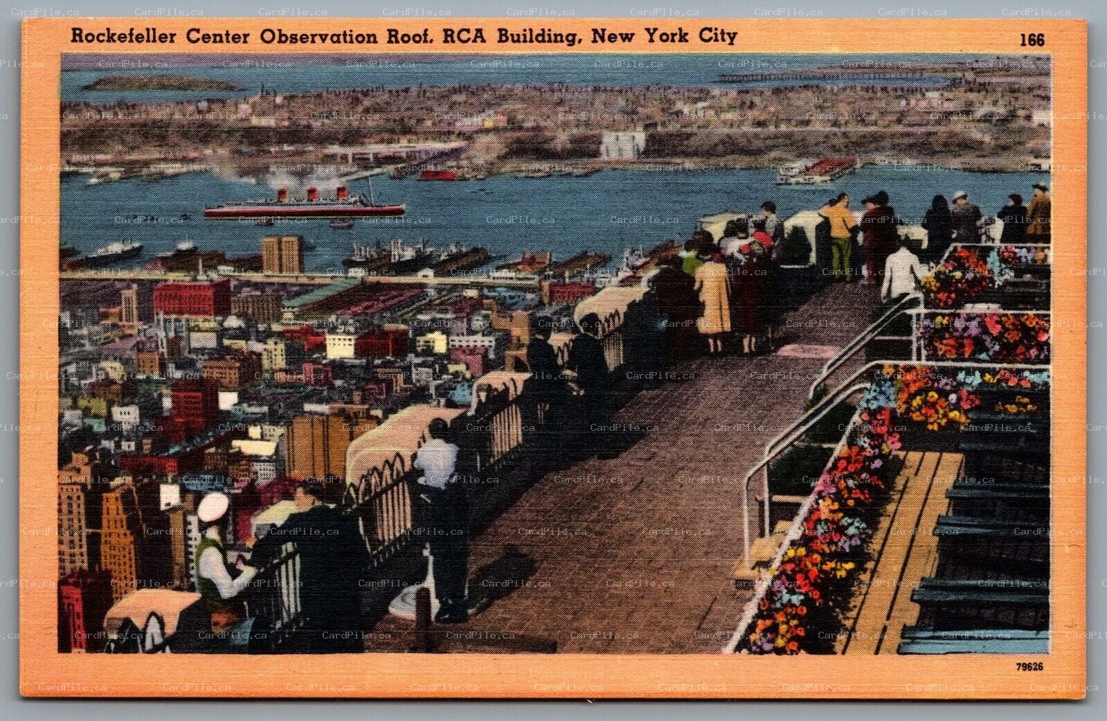 Postcard New York City NY 1940s Rockefeller Center Observation Roof RCA Building