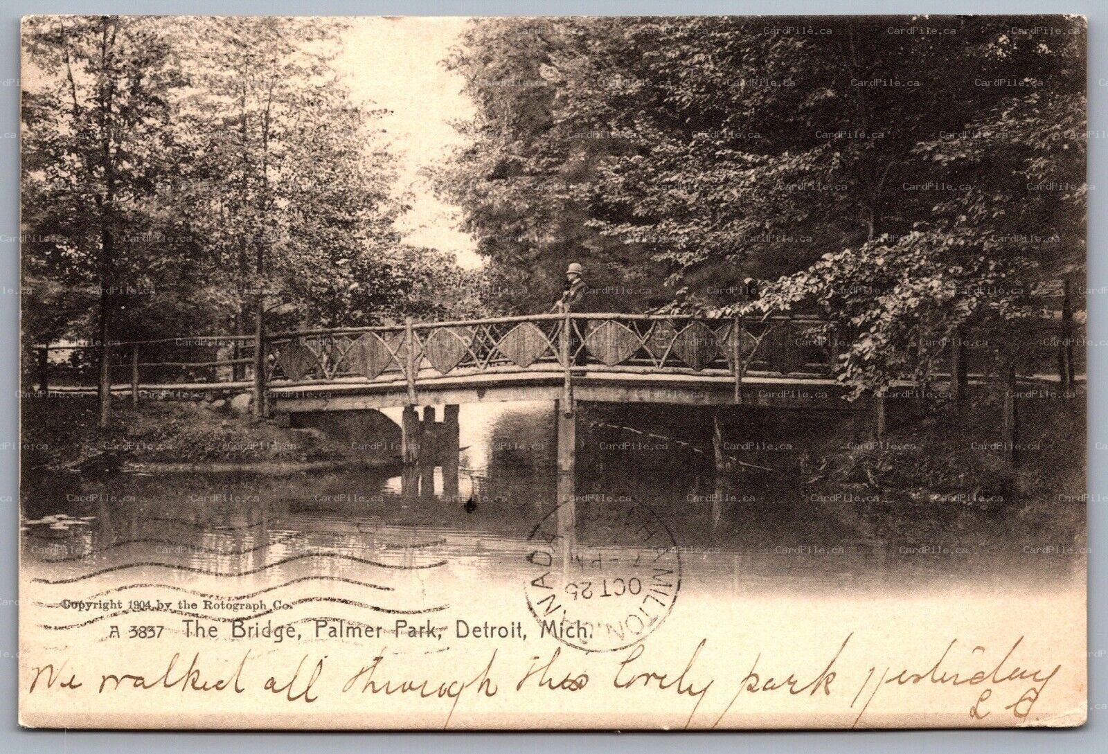 Postcard Detroit MI c1904 Palmer Park Bridge - International Machine Cancel