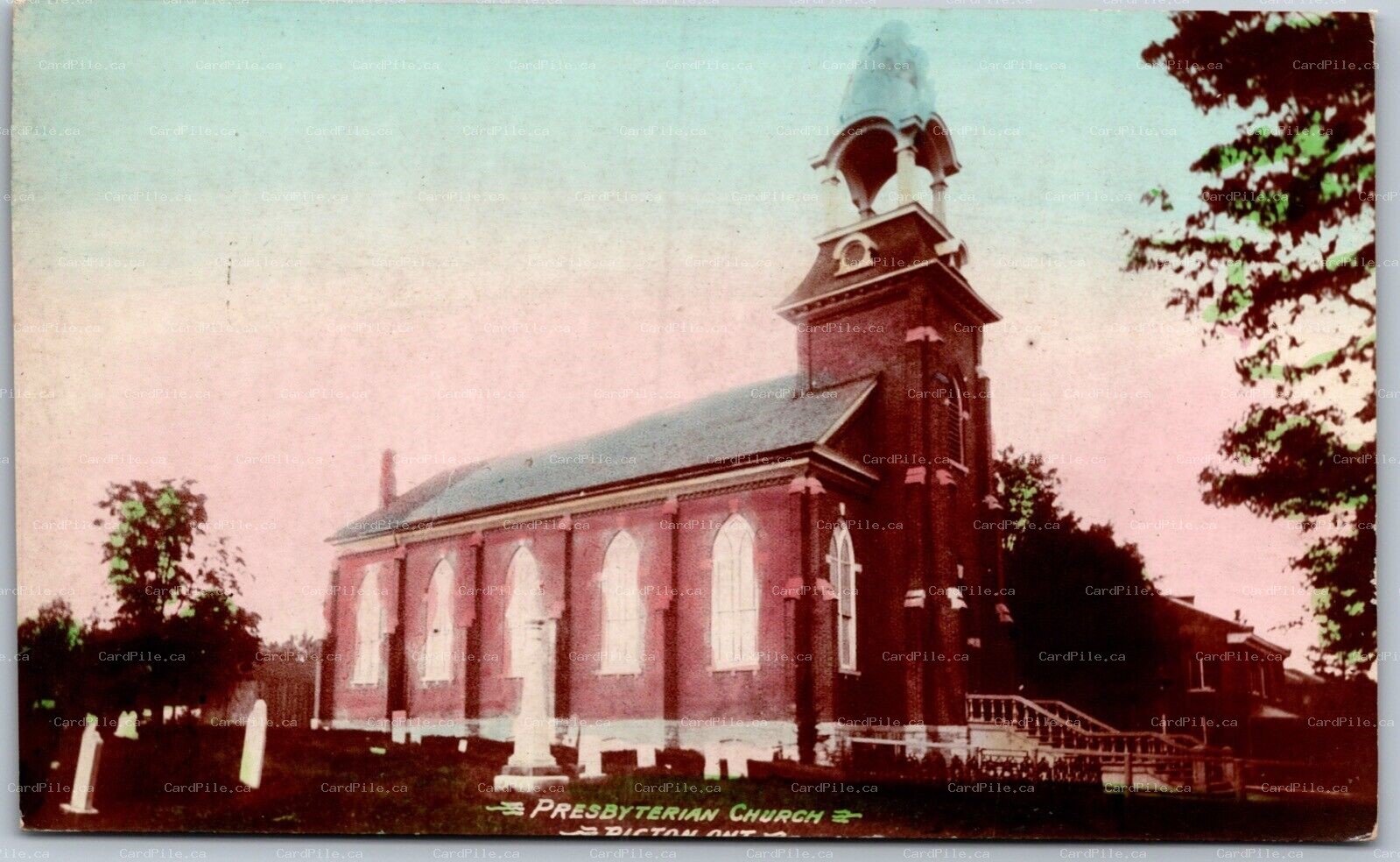 Postcard Color RPPC c1910s Picton Ontario Presbyterian Church Prince Edward Co.