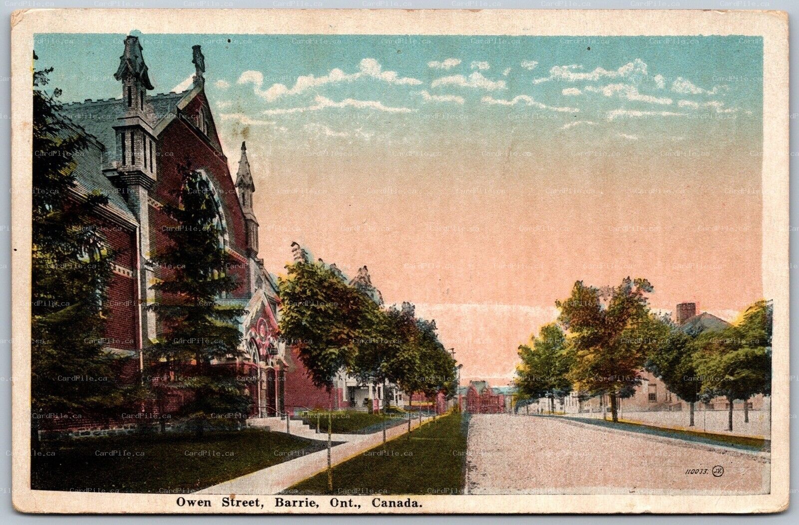 Postcard Barrie Ontario c1922 Owen Street St. Andrew’s Presbyterian Church