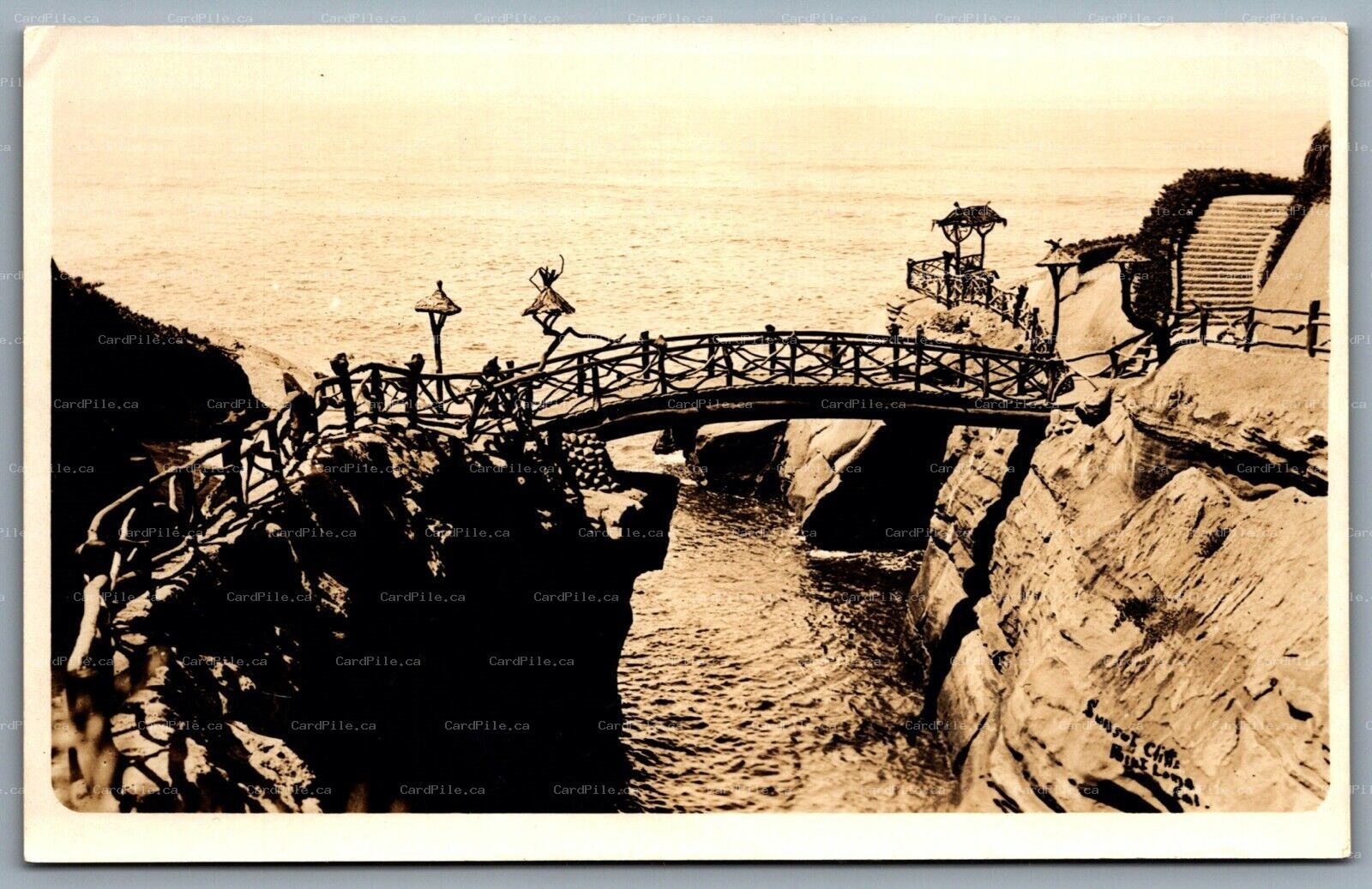 Postcard RPPC c1927 San Diego CA Sunset Cliffs Park Point Loma View of Bridge