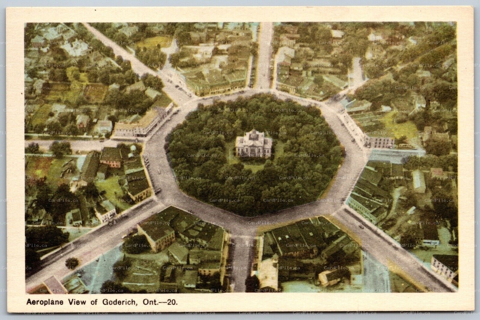 Postcard Goderich Ontario c1940s Aeroplane Aerial View Courthouse Park