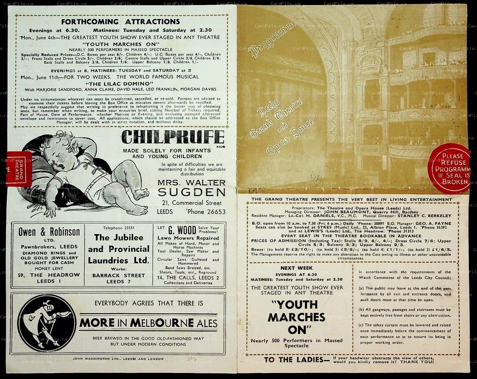 c1940s Leeds United Kingdom Grand Theatre & Opera House Program Advertisements